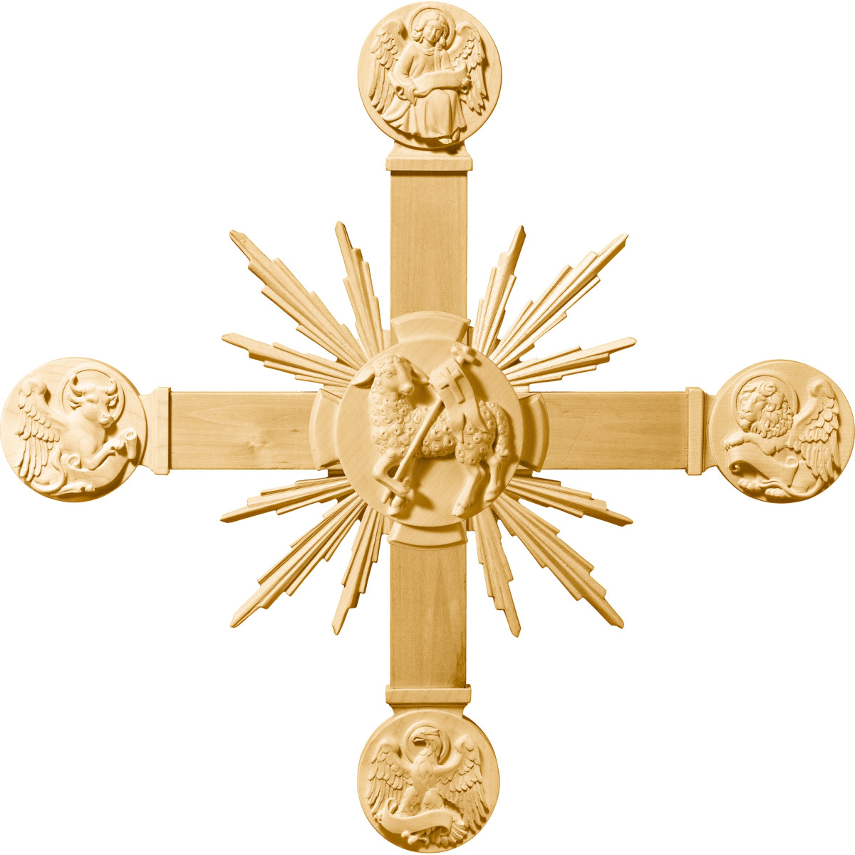 Cruz con Evangelistas, Cordero Pascual y rayos
